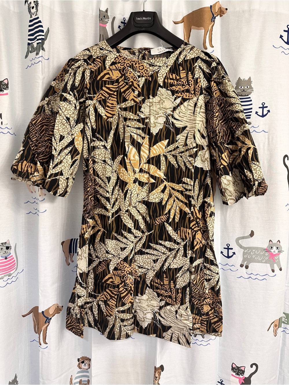 Kaos Animal & Botanical Print Tunic in Black, Brown & Cream